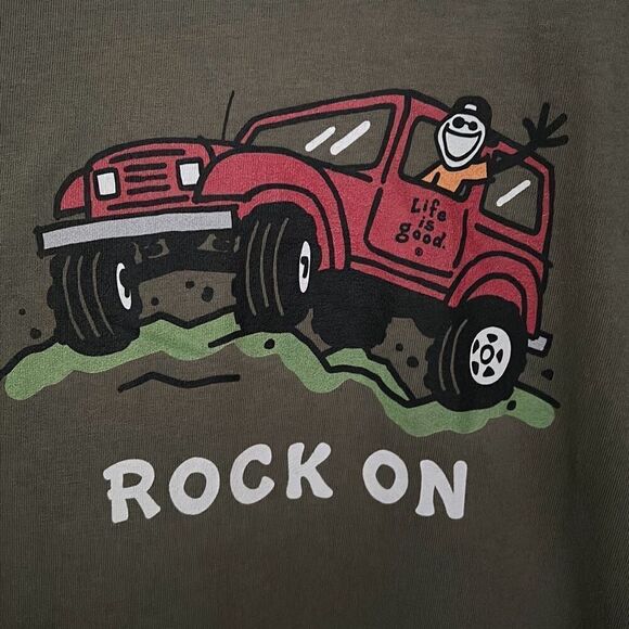Life Is Good Crusher Tee Medium Rock On Olive Green - Picture 5 of 5